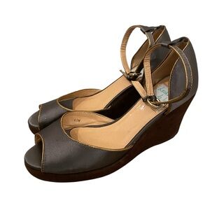 Lou Lou De La Falaise Womens Satin Grey Peep Toe Wedge Heels